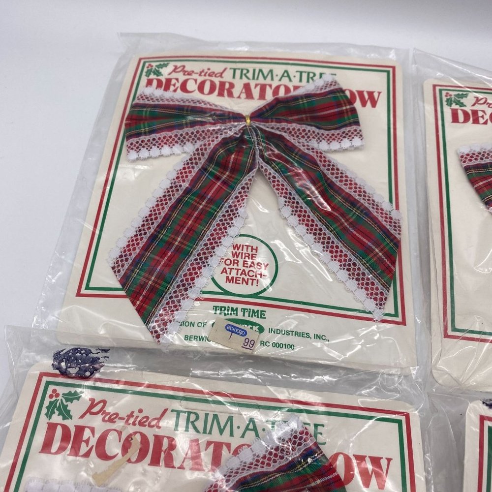 Vintage Berwick Pre tied plaid Christmas tree bows tartan Trim a tree - Picture 5 of 8